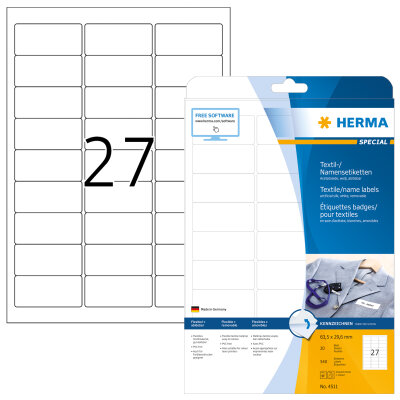 Herma Namensetiketten ablösbar 63,5 x 29,6 mm Acetatseide weiss 20 Bl 540 Etik. LaserCopy