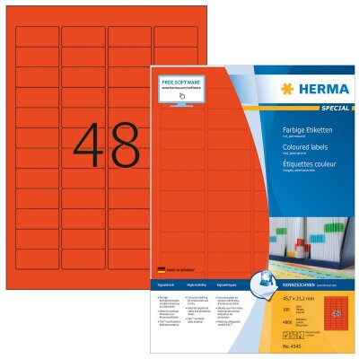 Herma FARBIGE ETIKETTEN A4 100 45,7x21,2 ROT