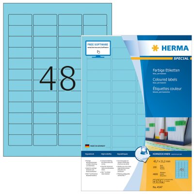 Herma Etiketten permanent haftend 45,7 x 21,2 mm blau 100 Bl 4800 Etik. LaserInkCopy