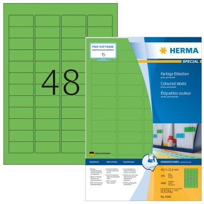 Herma Etiketten permanent haftend 45,7 x 21,2 mm grün 100 Bl 4800 Etik. LaserInkCopy