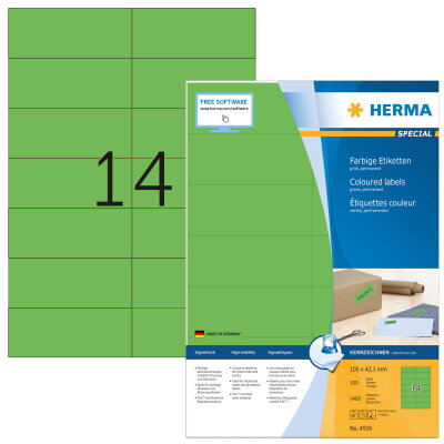 Herma Etiketten permanent haftend 105 x 42,3 mm grün 100 Bl 1400 Etik. LaserInkCopy