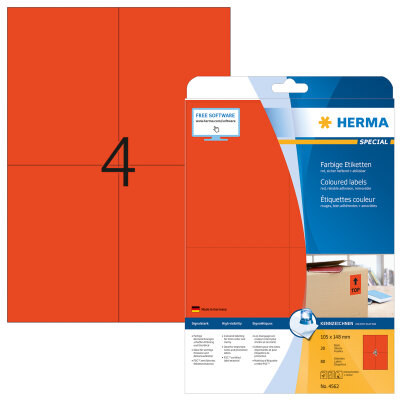 Herma Etiketten ablösbar 105 x 148 mm rot 20 Bl 80 Etik. LaserInkCopy