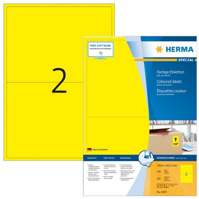 Herma Etiketten permanent haftend 199,6 x 143,5 mm gelb 100 Bl 200 Etik. LaserInkCopy