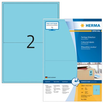 Herma Etiketten permanent haftend 199,6 x 143,5 mm blau 100 Bl 200 Etik. LaserInkCopy