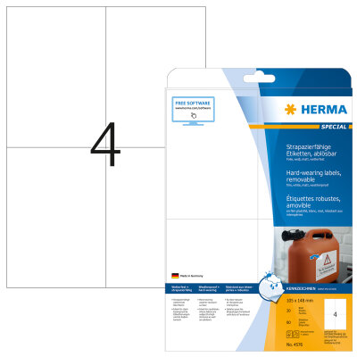 Herma Etiketten stark haftend 105 x 148 mm Folie weiss wetterfest 20 Bl 80 Etik. LaserCopy