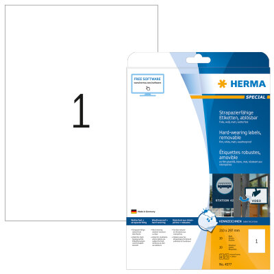 Herma Etiketten ablösbar 210 x 297 mm Folie weiss wetterfest 20 Bl 20 Etik. LaserCopy