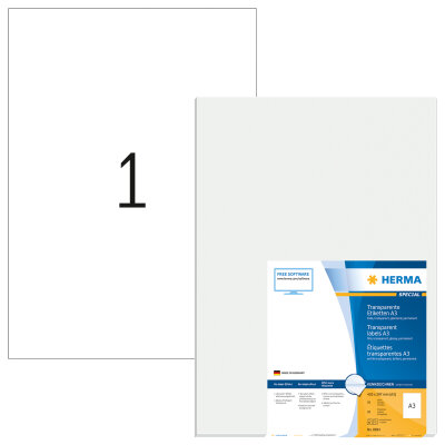 Herma Etiketten permanent haftend 420 x 297 mm Folie transparent klar wetterfest 50 Bl 50 Etik. LaserCopy