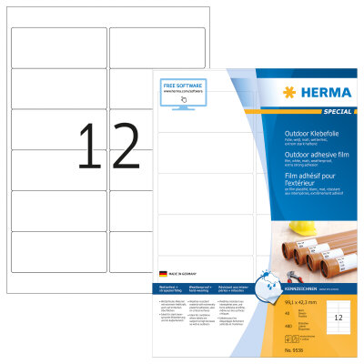 Herma Etiketten für Outdoor stark haftend 99,1 x 42,3 mm weiss Folie wetterfest 40 Bl 480 Etik. LaserCopy