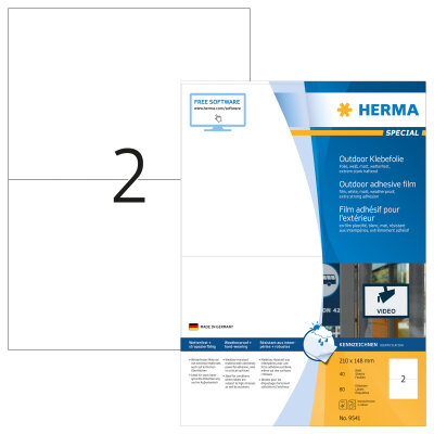 Herma Etiketten für Outdoor stark haftend 210 x 148 mm weiss Folie wetterfest 40 Bl 80 Etik. LaserCopy