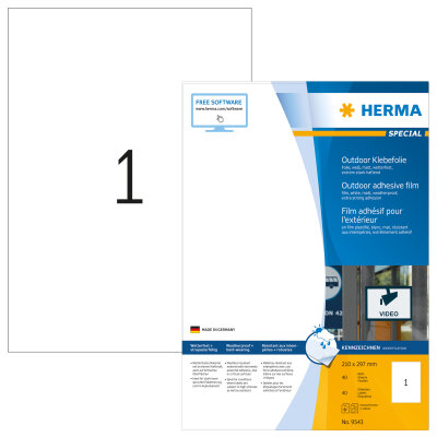 Herma Etiketten für Outdoor stark haftend 210 x 297 mm weiss Folie wetterfest 40 Bl 40 Etik. LaserCopy