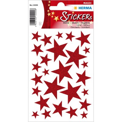 Herma MAGIC Sticker WEIHN. STERNE ROT, GLITTERY