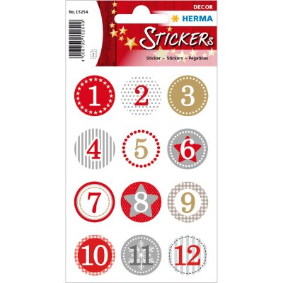 Herma DECOR Sticker ADVENTSKALENDERZ.1-24, ROT Ø 2 cm