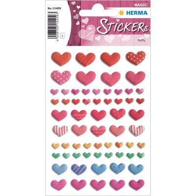 Herma Sticker MAGIC Love Fröhliche bunte Herzen Transpuffy 1 Bl