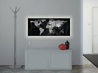 SIGEL GL410 Glas-Magnettafel Artverum - schwarz - 130 x 55 x 1,80 cm - World Map - polierte Ecken - Sicherheitsglas (ESG), Stahl - GS-geprüft