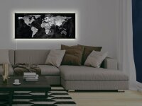 SIGEL GL410 Glas-Magnettafel Artverum - schwarz - 130 x 55 x 1,80 cm - World Map - polierte Ecken - Sicherheitsglas (ESG), Stahl - GS-geprüft