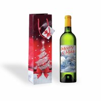 SIGEL GT024 Geschenktasche SIGEL Flasche - rot/silber - Weihnachtsbaum - mit Bodeneinlage, Geschenkanhänger und farblich abgestimmten Tragekordeln - Glanzkarton, Kunststoff - 10 x 35 x 8 cm