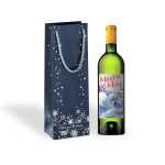Geschenktasche Flasche - blau - Schneeflocken - 12,50 x 36 x 8,50 cm