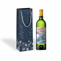 SIGEL GT112 Geschenktasche SIGEL Premium Flasche - blau - Schneeflocken - mit Bodeneinlage und farblich abgestimmten Tragekordeln - Weißkarton, Kunststoff - 12,50 x 36 x 8,50 cm