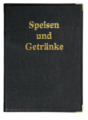 SIGEL SM100 Speisekarten-Mappe - 1 Stück - inkl. 2 Doppel-Transparenthüllen für 8 Seiten - Gummi-Bindung - A4 - schwarz