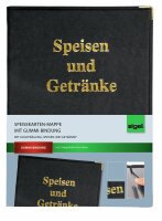 SIGEL SM100 Speisekarten-Mappe - 1 Stück - inkl. 2 Doppel-Transparenthüllen für 8 Seiten - Gummi-Bindung - A4 - schwarz