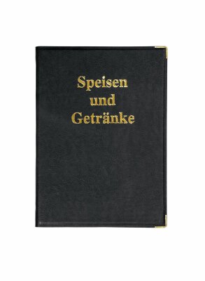 SIGEL SM101 Speisekarten-Mappe - 1 Stück - inkl. 2 Doppel-Transparenthüllen für 8 Seiten - Gummi-Bindung - A5 - schwarz