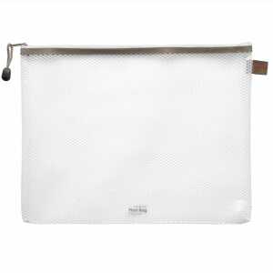 Reißverschluss-Beutel "Phat-Bag", A4, mit Zip weiß, Bordierband taupe