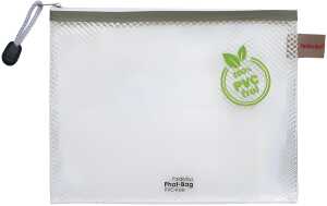 Reißverschluss-Beutel "Phat-Bag", B6, mit Zip weiß, Bordierband taupe