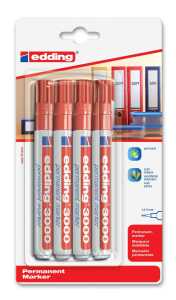 Edding Permanentmarker 3000 1,5-3 mm rot 4er-Blister