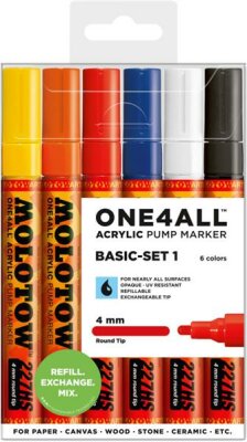 Molotow Acrylmarker One4All 227HS 4mm Etui Basic-Set 1 6 Stück