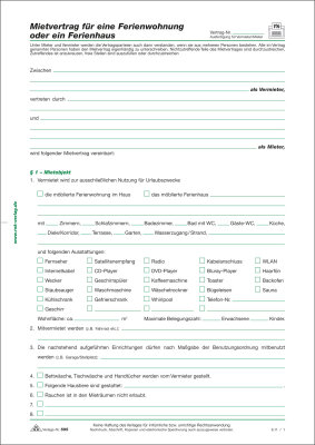 RNK Mietvertrag Ferienwohnung/-haus DIN A4 4 Seiten