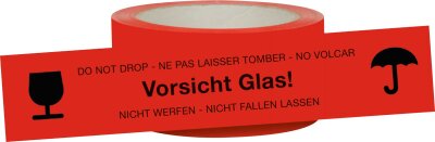 RNK Signalklebeband, 66 mx50mm, "Vorsicht Glas! Nicht werfen - Nicht fallen lassen"