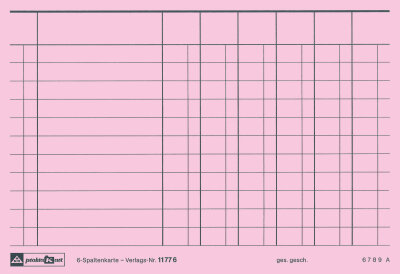 RNK Spaltenkarte 6 Spalten A6 rosa zu 100 Stück gepackt