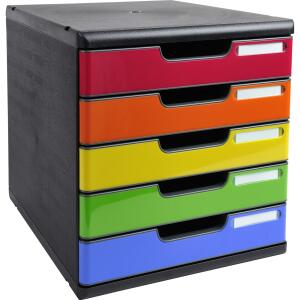 Schubladenbox MODULO 5 Schubladen A4+ schwarz Schublade: mehrfarbig