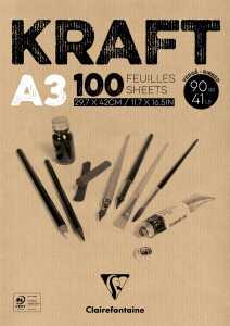 Clairefontaine Block geleimt Kraft braun A3 100Bl 90g