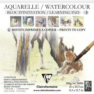 Clairefontaine Lernblk Aquar 21x21 300g 12Bl Pferd