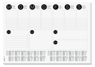 SIGEL HO506 Papier-Schreibunterlage - Wochenplaner - Nein - grau - A3 - DE/EN/FR/NL - 30 Blatt - FSC-zertifiziert