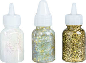 Glitter Glue Galaxy weiss Confetti Sterne gold Flaky gold Regenbogen
