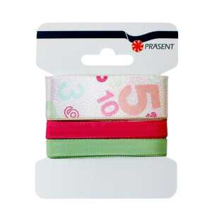 Roth Schleifenband Numbers-Rosa, 2,5/1/1 cm x 4,5 m, 3er Karte