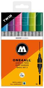Molotow Acrylmarker ONE4ALL ACRYLIC TWIN 6er Etui, Basic Set 2, sortiert