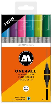 Molotow Acrylmarker One4All Acrylic Twin Etui Basic-Set 2, 6 Stück