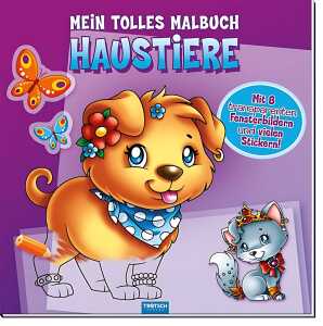 Malbuch Haustiere 22 x 22 cm , 33 Seiten, Softcover, 8 Fensterbilder