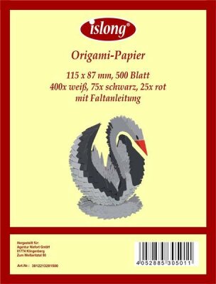 Origami Papier 115x87mm 500 Blatt 400ws/75sw/25rt für Schwan mit Faltanleitung