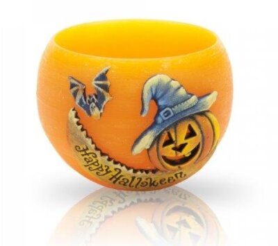 Halloween Lampion mit Teelichteinsatz und 1 Teelicht orange rund 120mm x90 mm