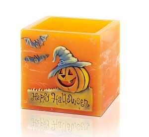 Halloween Lampion m Teelichteinsatz 1 Teelicht oran Quader 110mmx105mm