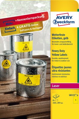 Zweckform Universaletikett 210x297 gelb L6111-8 Wetterfeste-Etiketten 210x297 mm auf DIN