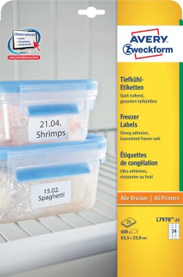 Zweckform Tiefkühletiketten 63,5x33,9 weiß L7970-25 Spezial-Papier, kälteresistent, für alle