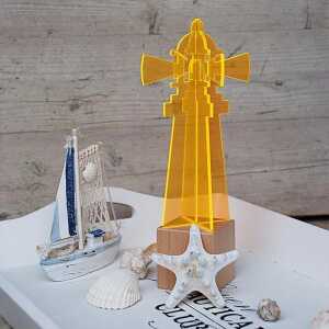 Elliot Lichtzauber 3D-Leuchtturm mini auf Holzsockel, 5 cm, orange