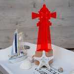 Elliot Lichtzauber 3D-Leuchtturm midi auf Holzsockel, 10 cm, rot