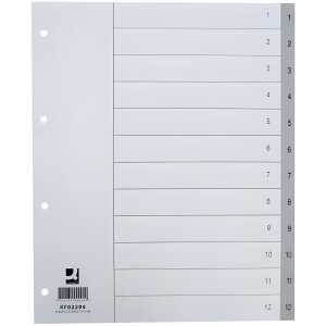 Q-Connect Zahlenregister - 1 - 12, PP, A4 Überbreite, 12 Blatt, grau