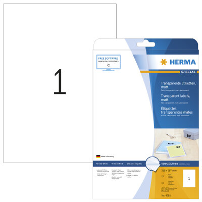 Herma Etiketten permanent haftend 210 x 297 mm Folie transparent matt wetterfest 10 Bl 10 Etik. LaserCopy